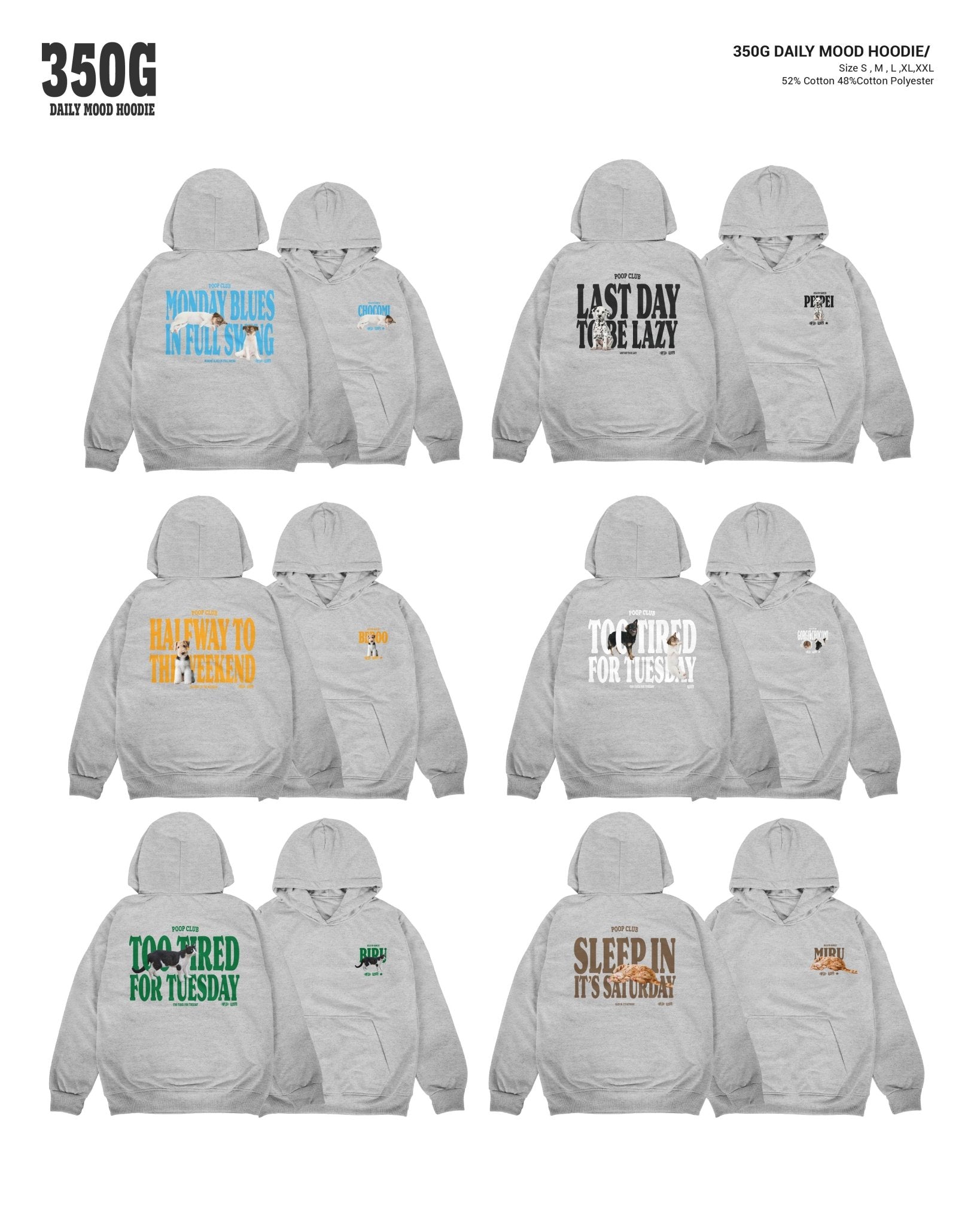 350 DAILY MOOD HOODIE 厚磅刷毛連帽長袖 - 𝗣𝗢𝗢𝗣 𝗖𝗟𝗨𝗕®
