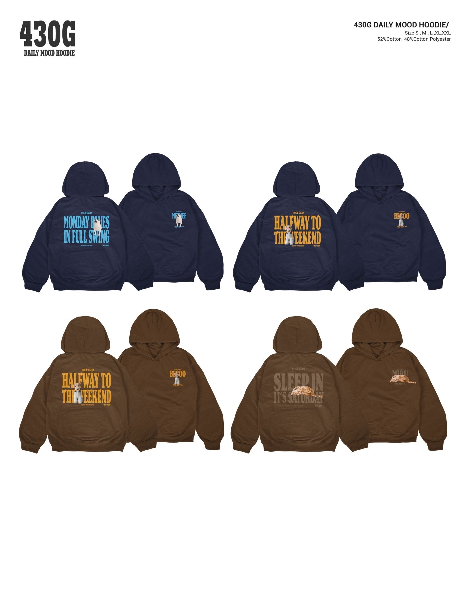 430 DAILY MOOD HOODIE 厚磅刷毛連帽長袖 - 𝗣𝗢𝗢𝗣 𝗖𝗟𝗨𝗕®