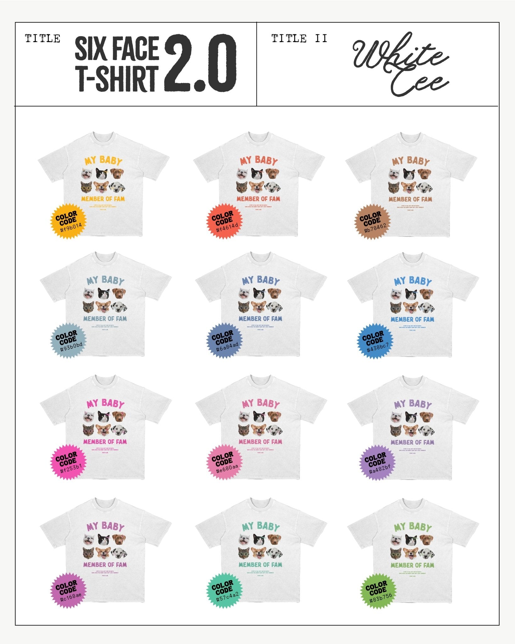 SIX FACE T - SHIRT 2.0 寵物六頭落肩踢恤 - 𝗣𝗢𝗢𝗣 𝗖𝗟𝗨𝗕®