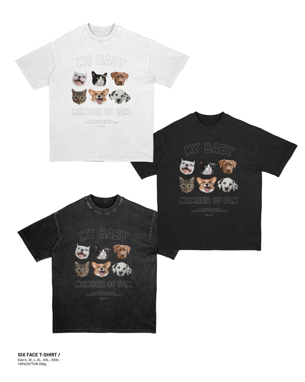 SIX FACE T - SHIRT 2.0 寵物六頭落肩踢恤 - 𝗣𝗢𝗢𝗣 𝗖𝗟𝗨𝗕®