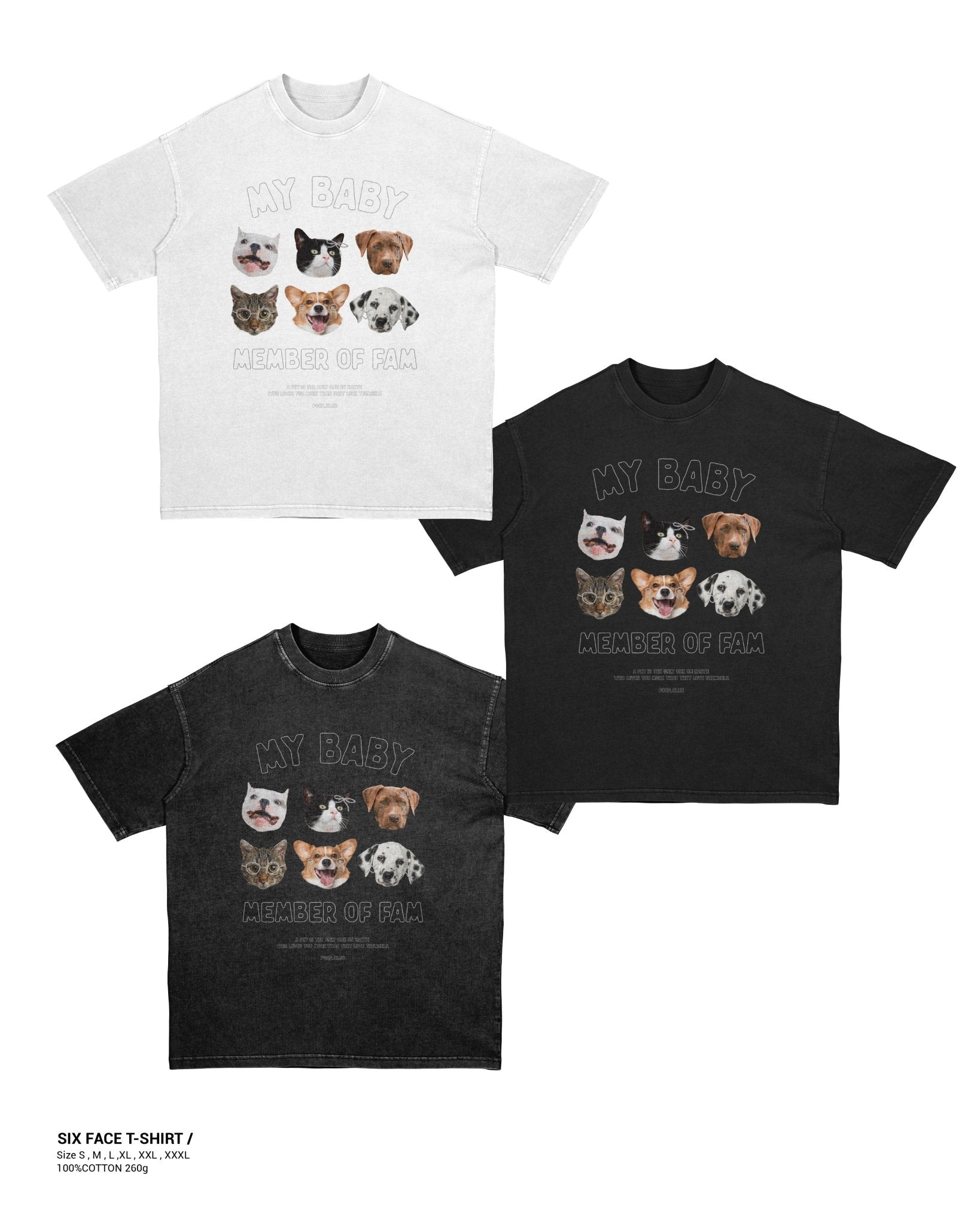 SIX FACE T - SHIRT 2.0 寵物六頭落肩踢恤 - 𝗣𝗢𝗢𝗣 𝗖𝗟𝗨𝗕®