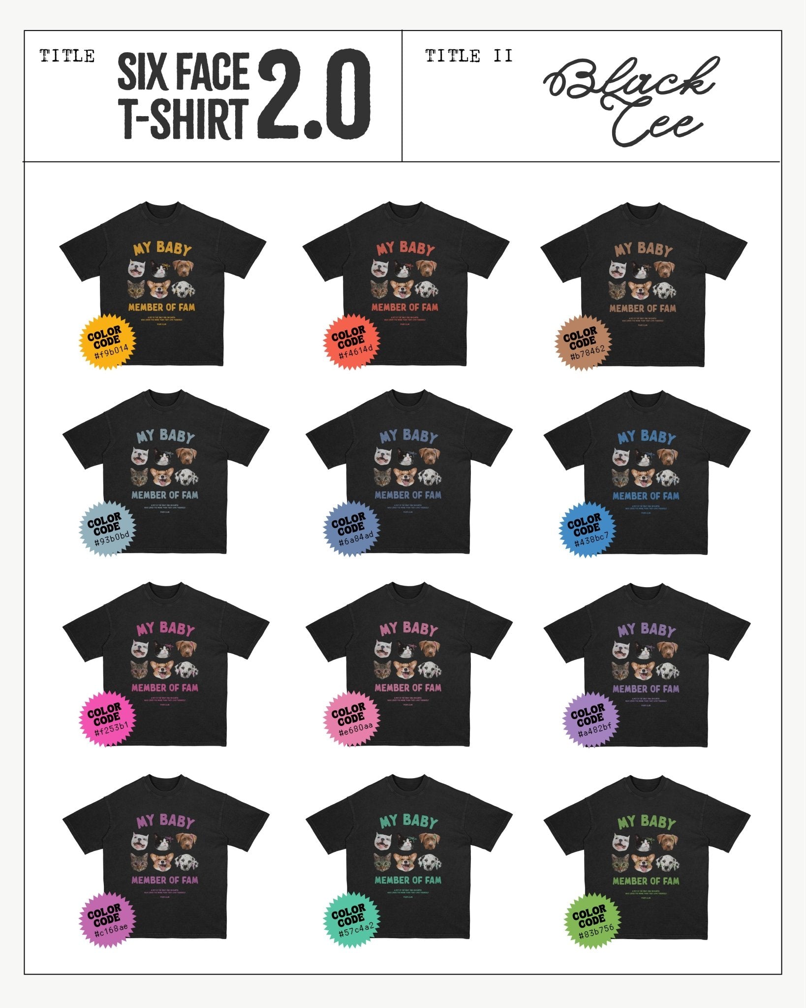 SIX FACE T - SHIRT 2.0 寵物六頭落肩踢恤 - 𝗣𝗢𝗢𝗣 𝗖𝗟𝗨𝗕®